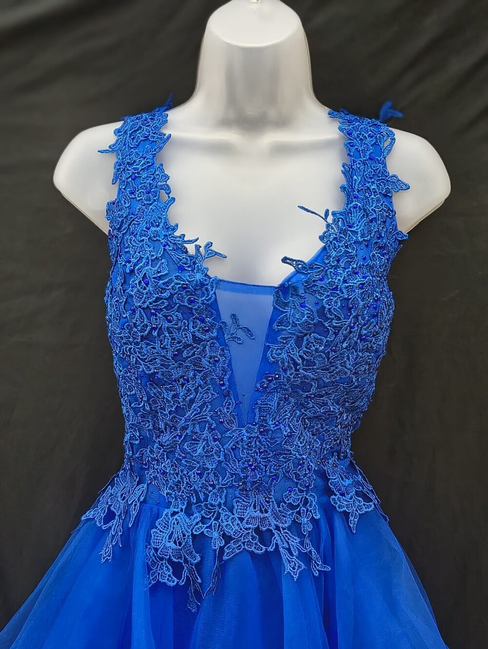 Royal Blue Lace High-Low Ruffle Prom Dress - Picture 2 of 2